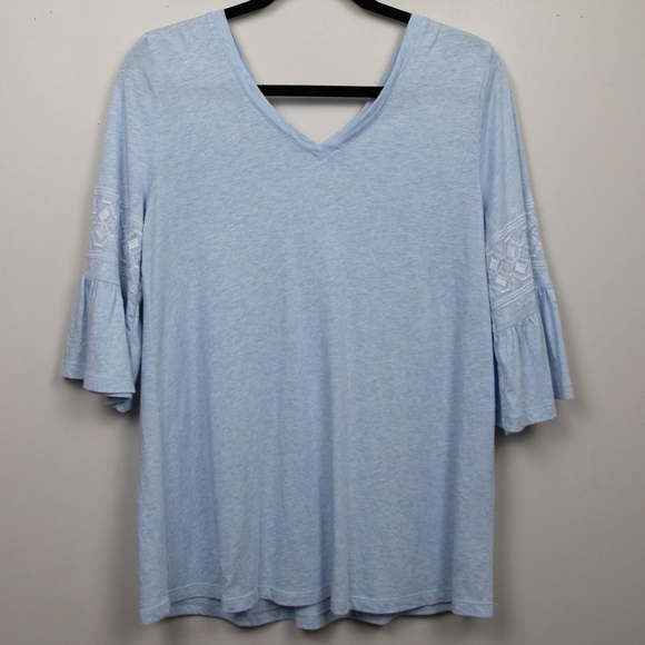 J. Jill blue embroidered sleeve double v-neck tunic top-S - Picture 1 of 5
